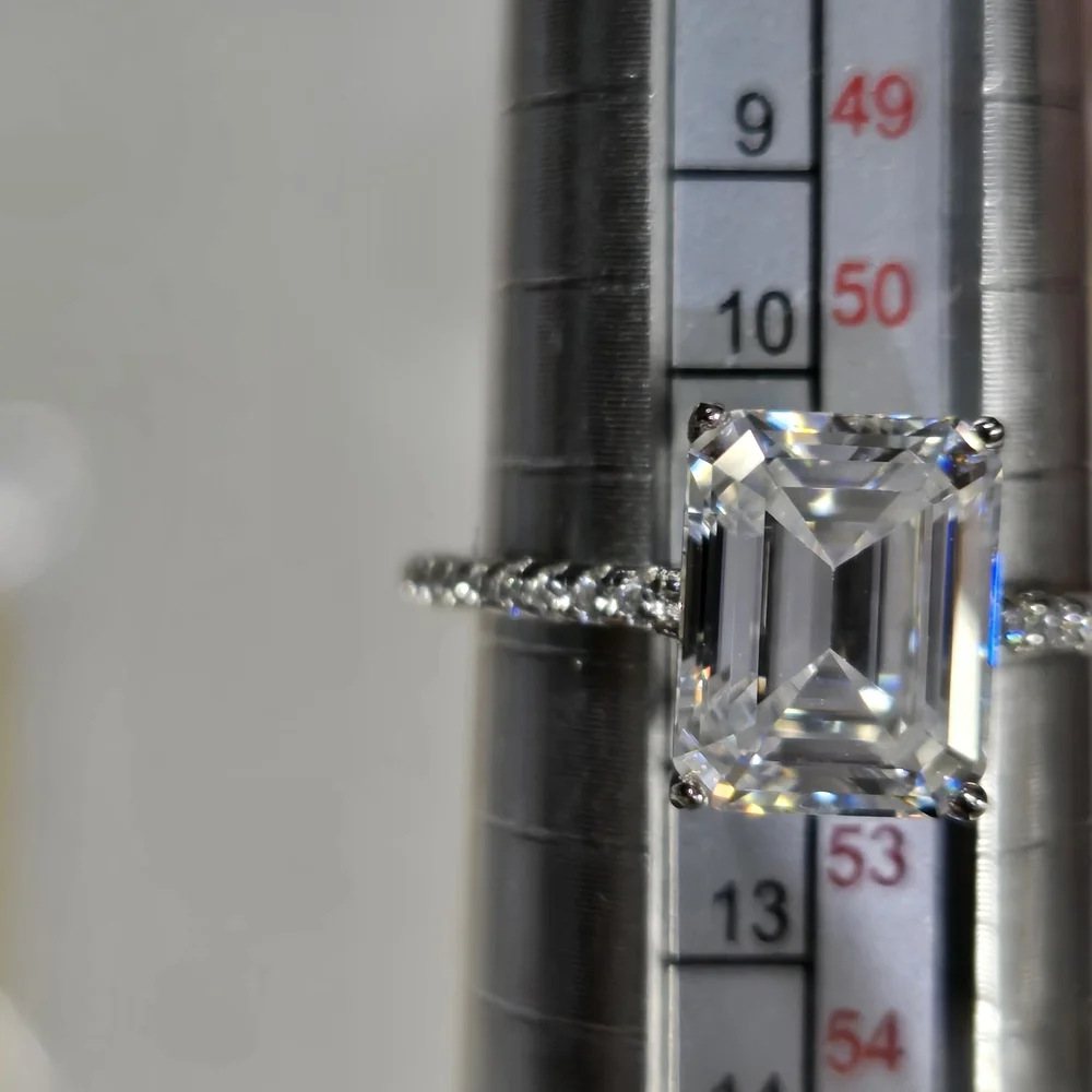 Emerald Cut Moissanite Ring – 925 Sterling Silver Pavé Band – Size 6 – 3ct - Picture 8 of 14